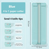 Blue 4 in 1 paper cutter with interchangeable knife tips for various lines and marks