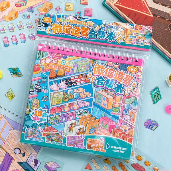 A colorful sticker book featuring 3D elements and a pocket cabin scene kit for DIY crafts.