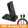 Black magnetic foldable wireless charging stand with a charging cable