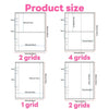 Diagrams showing different grid sizes for product packaging including 1, 2, and 4 grids.