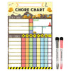 A magnetic weekly chore chart for kids with sections for daily chores and rewards.