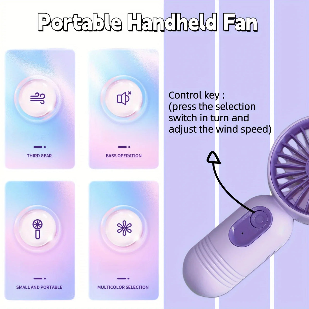 Handgehaltener, tragbarer Ventilator mit mehreren Modi, einschließlich Dritter Gang, Bassfunktion und mehrfarbiger Auswahl
