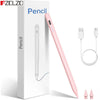 A pink precision stylus pen is shown next to its packaging and charging cable.