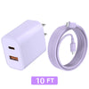 A purple 20W dual-port USB-C fast charging cable coiled and shown next to its connector head.