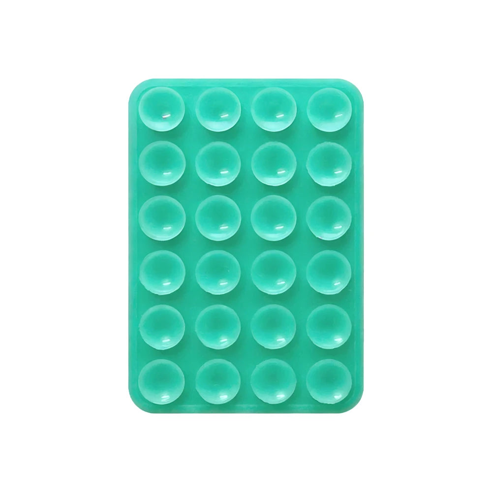 Soporte para teléfono de silicona verde con múltiples copas circulares.