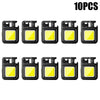 Ten compact COB keychain flashlights with magnetic bases and rechargeable batteries.
