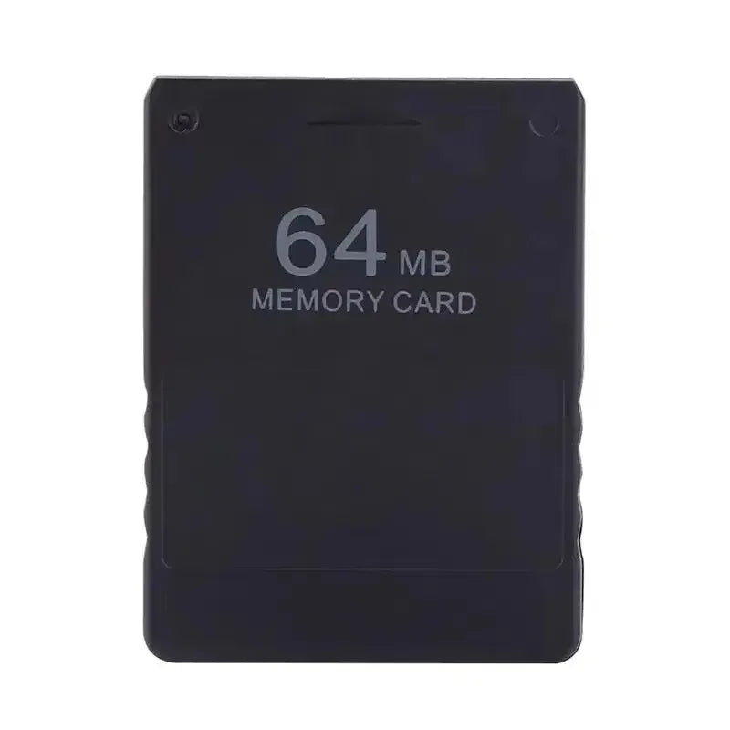 A black Universal PS2 memory card with 64 MB capacity printed on the surface.
