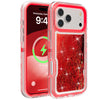 A clear pink glitter liquid phone case protecting a smartphone displaying a time and date.