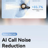 Close-up of wireless earbuds demonstrating micron-scale directional sound transmission and noise reduction technology.
