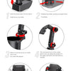Installation method showing how to insert the product base and attach the mobile phone rack for a car cup holder mount