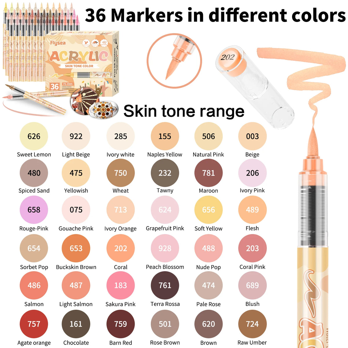 A set of 36 art markers in various colors and shades for DIY crafts and painting