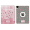 A pink floral print magnetic iPad case with a stand featuring pink and green foliage patterns.