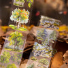 Clear tape form featuring detailed botanical illustrations of trees and foliage for journaling and crafts