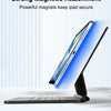 A Magic Keyboard case for an iPad is shown with a strong magnetic attachment, securing the device.