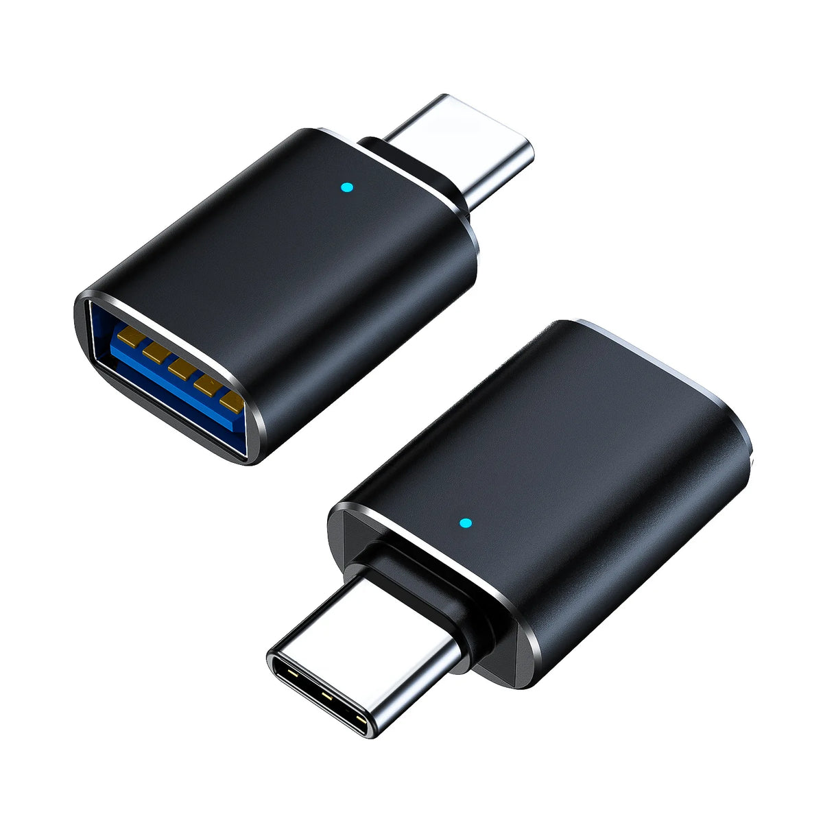 A black high-speed USB 3.2 flash drive with a metal connector and a blue indicator light.