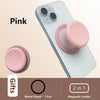 Pink 360 degree magnetic phone grip stand with silicone cover shown on a white phone case.