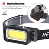 Black LED headlamp with adjustable 90 degree illumination angle and Type-C charging port