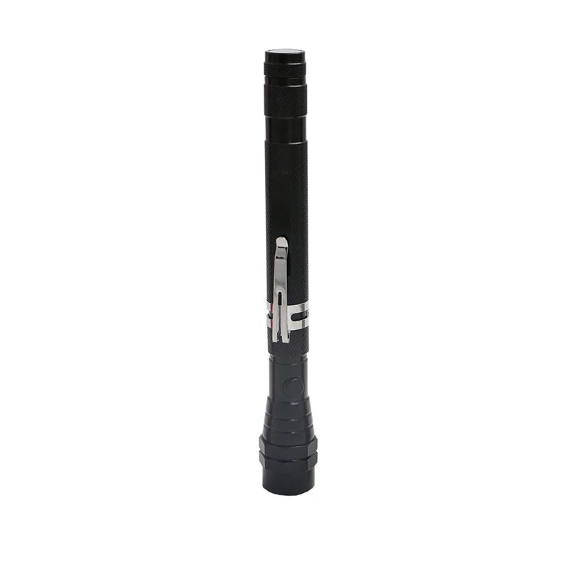 Black magnetic LED flashlight with a telescoping grip.