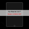A black screen protector for an iPad Air 2 9.7 inch model with the model number A1566/A1567 displayed on a gray background.