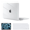 Dünner Schutzhülle für ein silbernes MacBook-Laptop, zeigt das Gerät und eine abgetrennte Tastatur.