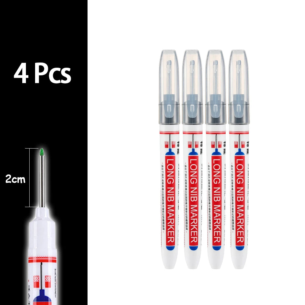 Four precision waterproof marking pens in red and blue for woodworking and crafts