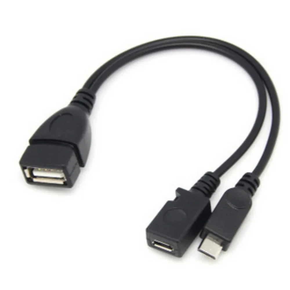 Black USB OTG adapter cable with a connector for Fire TV Stick and streaming devices