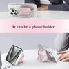 A pink silicone lock case for AirPods is shown being used as a phone holder and attached to a key ring.