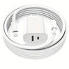 A white 40W dual port USB-C fast charger with a 6ft Lightning cable coiled inside its protective casing.