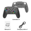 A black programmable controller for the Nintendo Switch shown with its manual and charging cable.