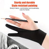 A hand wearing a black anti-smudge drawing glove holds a black pencil above a drawing surface.