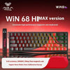 A close-up view of the WIN 68 HiMAX version magnetic axis keyboard with red and black components.