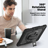 A man is using a heavy duty shockproof iPad case with a built-in kickstand on a table.