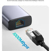 محول USB-C أسود مع منفذ إيثرنت بجوار محول UGREEN، يوضح اتصال إيثرنت سريع ومستقر