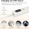 A white USB Type-C charging cable connects an electric diamond painting pen to a power bank, computer, or car charger.