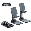 Black foldable desktop phone stand for live streaming with a phone holder and adjustable arm.