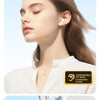 A woman is shown wearing lightweight and comfortable earbuds, highlighting the ergonomic design for all-day comfort.