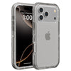 A clear shockproof case for an iPhone, showing the back and front of the device.
