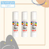 Three tubes of Glue Stick craft glue in white packaging are displayed on a light background.
