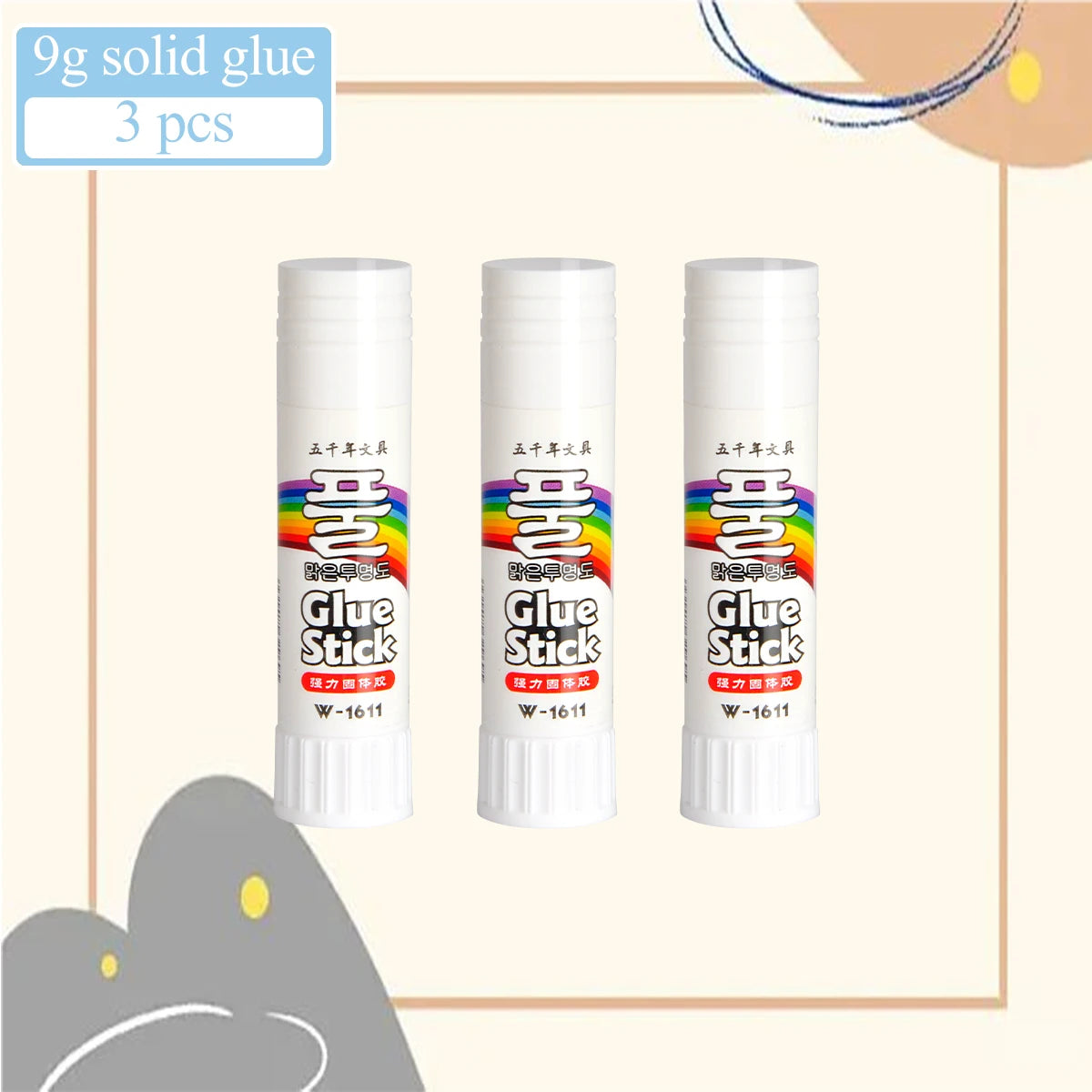 Three tubes of Glue Stick craft glue in white packaging are displayed on a light background.