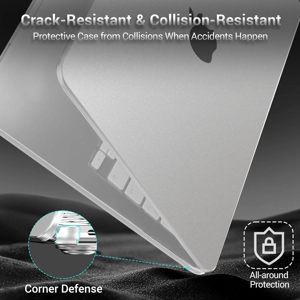 A protective case featuring corner defense for a MacBook, designed to resist cracks and collisions.