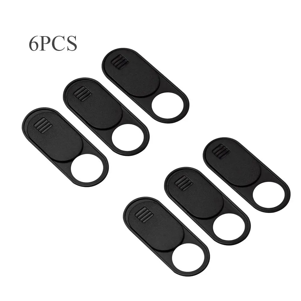 Six black slim camera sliders or privacy covers for digital devices