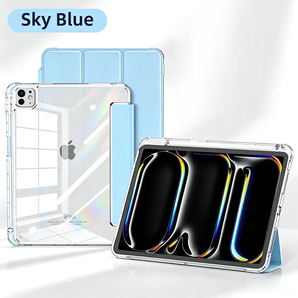 A transparent acrylic protective case for an iPad Mini in Sky Blue color, shown with multiple units.
