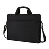 Black ultra-thin laptop sleeve bag with a padded top handle and shoulder strap.