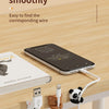 Cartoon desk cable organizers showing a white cord connecting a smartphone to a storage buckle.