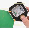 Instructions show how to insert paper, press the handle to cut, and illustrate the difference between a right angle and round