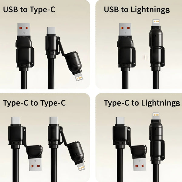 Un jeu de câbles USB et Type-C vers Lightning pour la synchronisation des données et la charge.