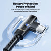 A black 60W USB-C fast charging cable with a right-angle connector is shown inside its protective clear casing.