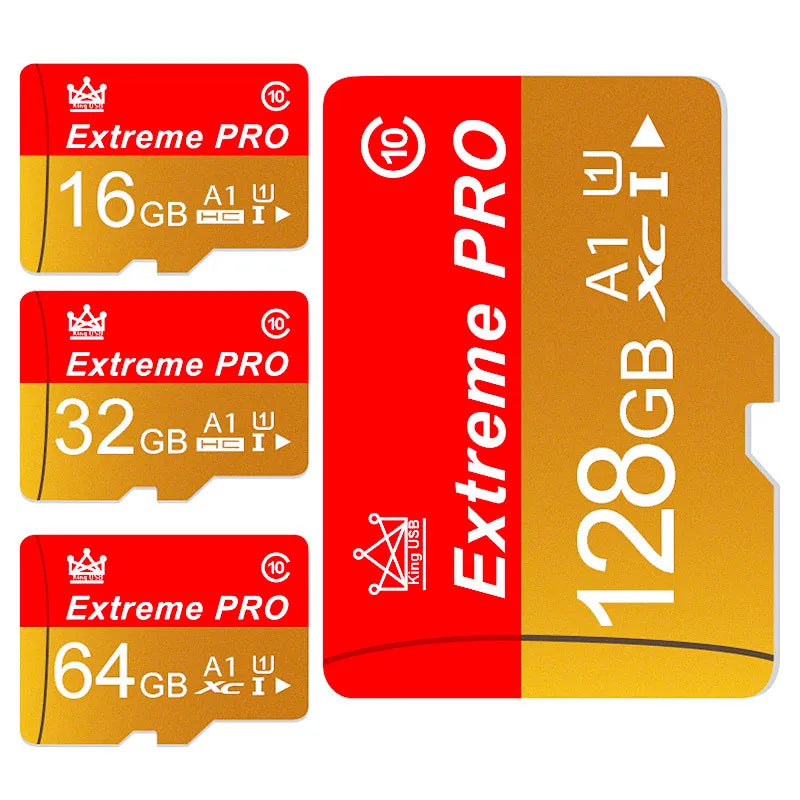 بطاقات ذاكرة ثلاثية تحمل اسم Extreme PRO بسعات 16 و 32 و 64 جيجابايت، بالإضافة إلى بطاقة بسعة 128 جيجابايت.