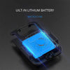 A compact COB keychain flashlight with a magnetic base and an ult-in lithium battery glowing blue.