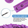 Purple sterile lancets with ultra-thin sharp needles shown in a packaging context.